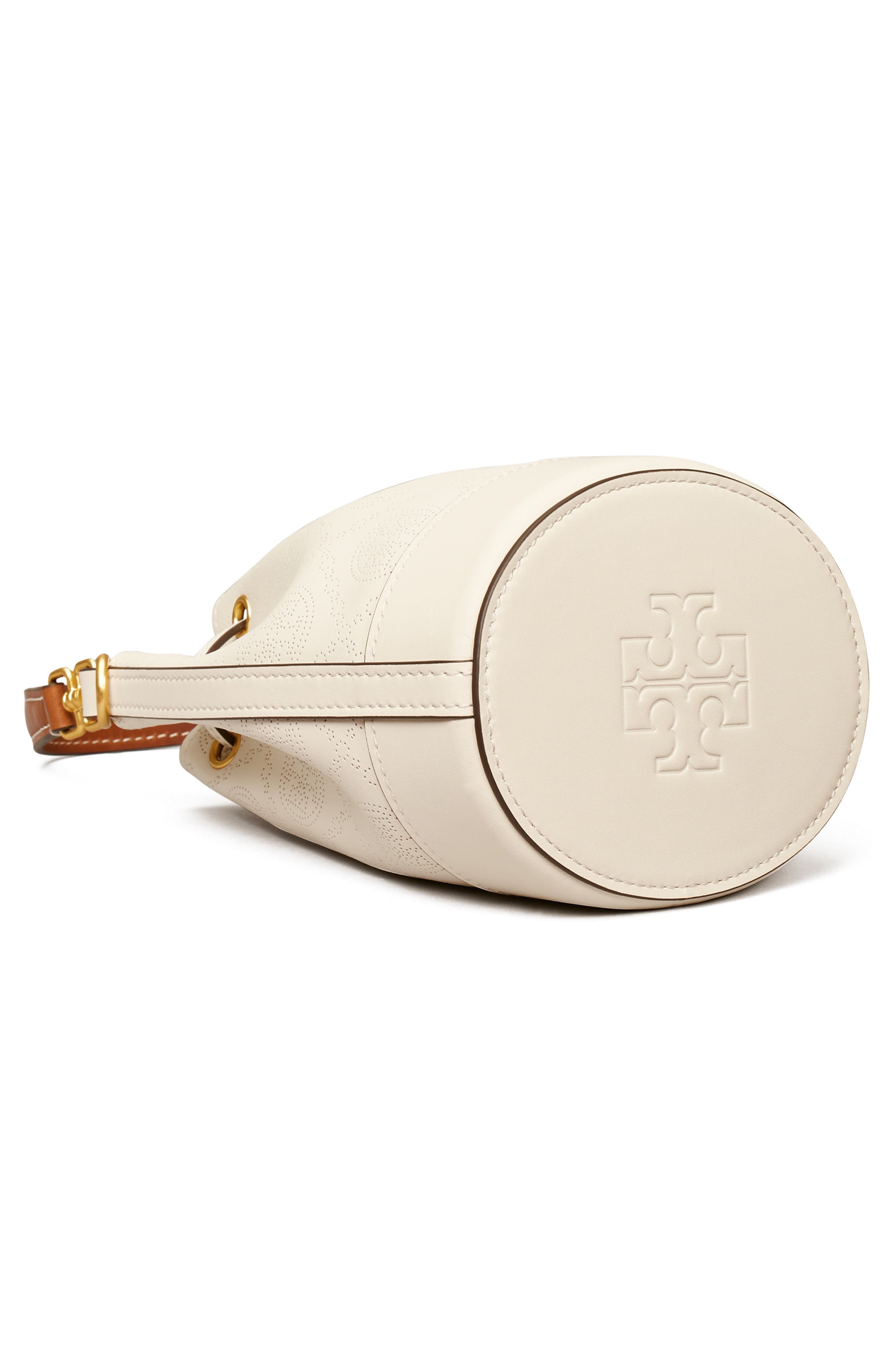 Tory Burch Mini T Monogram Perforated Leather Bucket Bag, Alternate, color, 