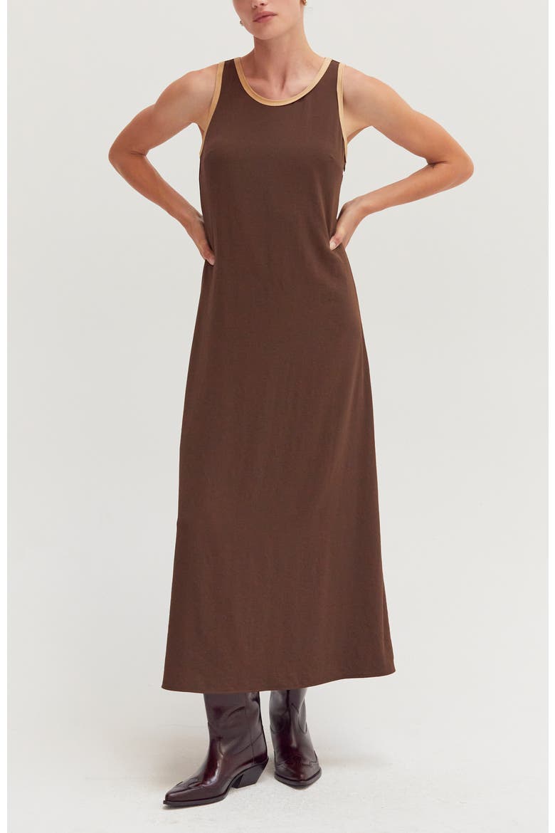 Suede Trim Chiffon Maxi Dress, Main, color, Brown
