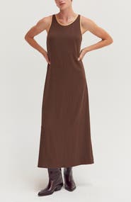 CRESCENT Suede Trim Chiffon Maxi Dress