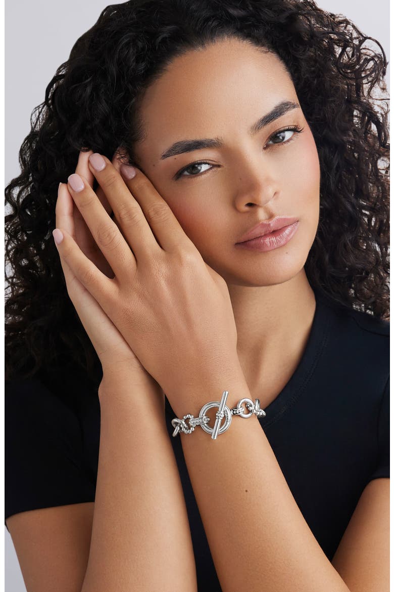 Signature Caviar Sterling Silver Link Bracelet, Alternate, color, SILVER