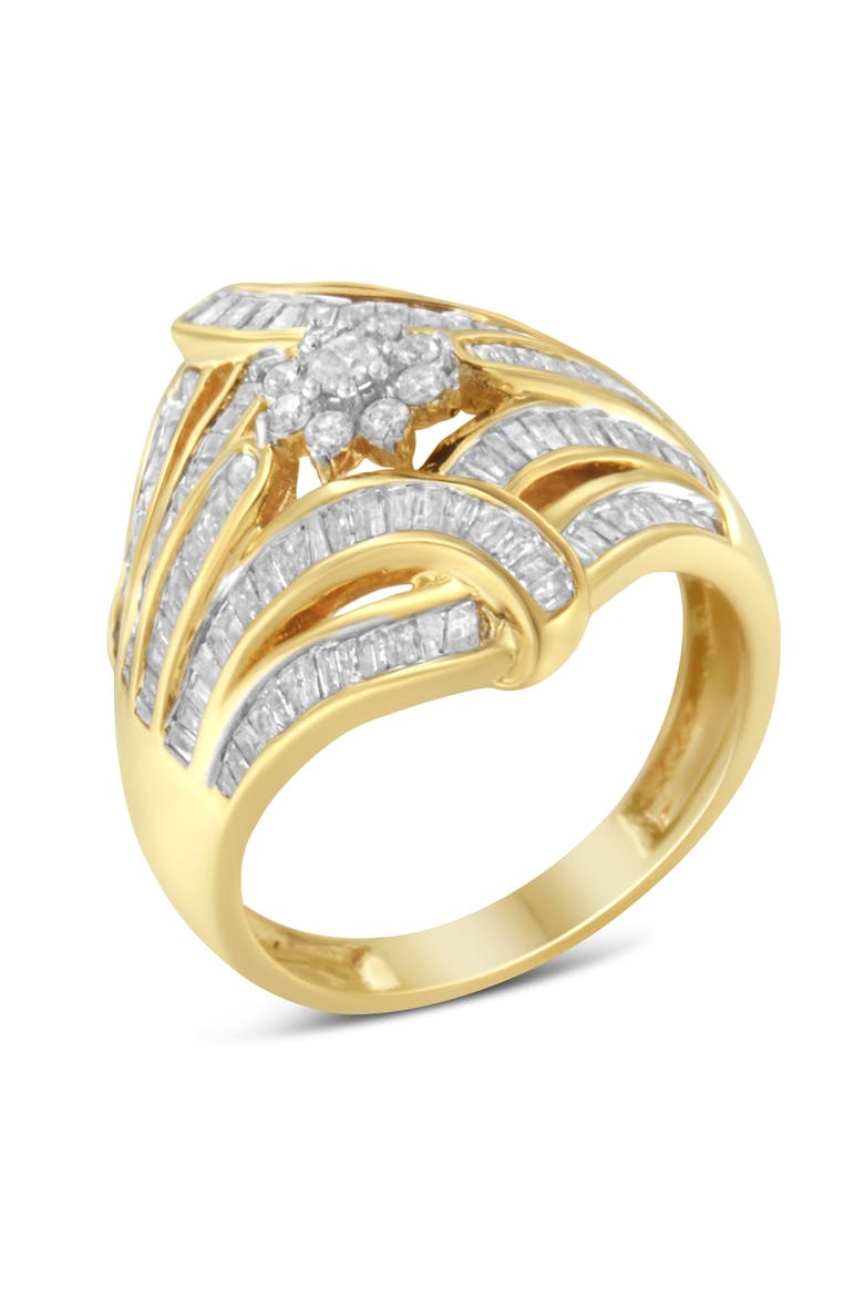 Gold Over Silver 1-1/8 Ctw Diamond 'Flower & Fern' Cocktail Ring, Main, color, Yellow Gold over Silver