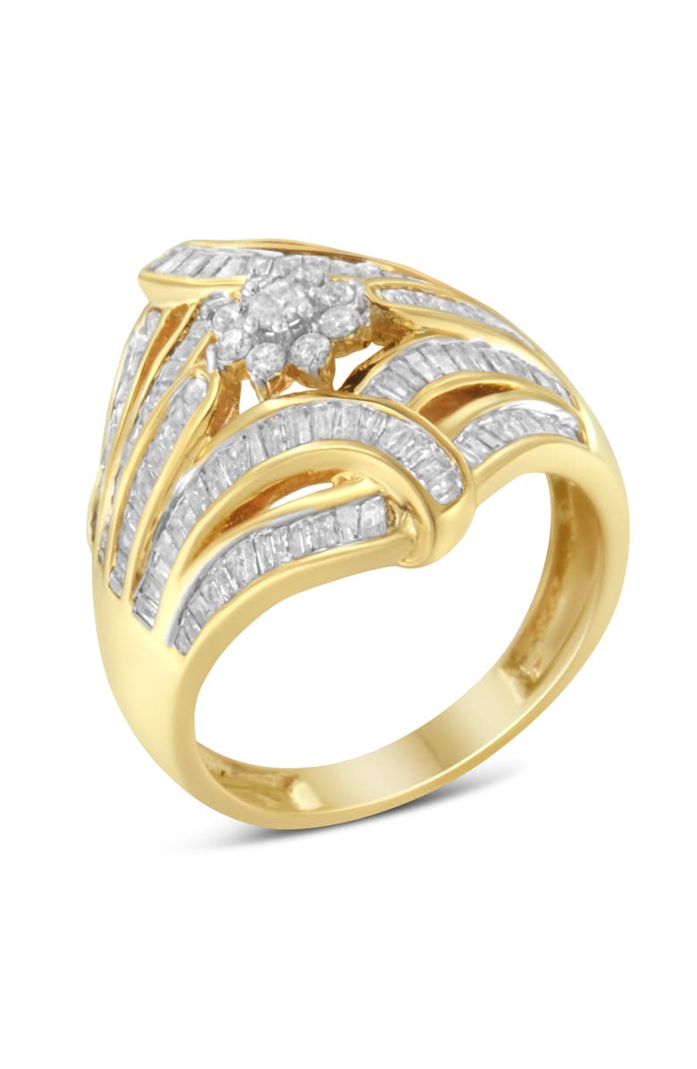 Haus of Brilliance Gold Over Silver 1-1/8 Ctw Diamond 'Flower & Fern' Cocktail Ring, Main, color, 