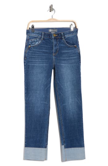 Democracy Reverse Cuff Boyfriend Jeans In Blue