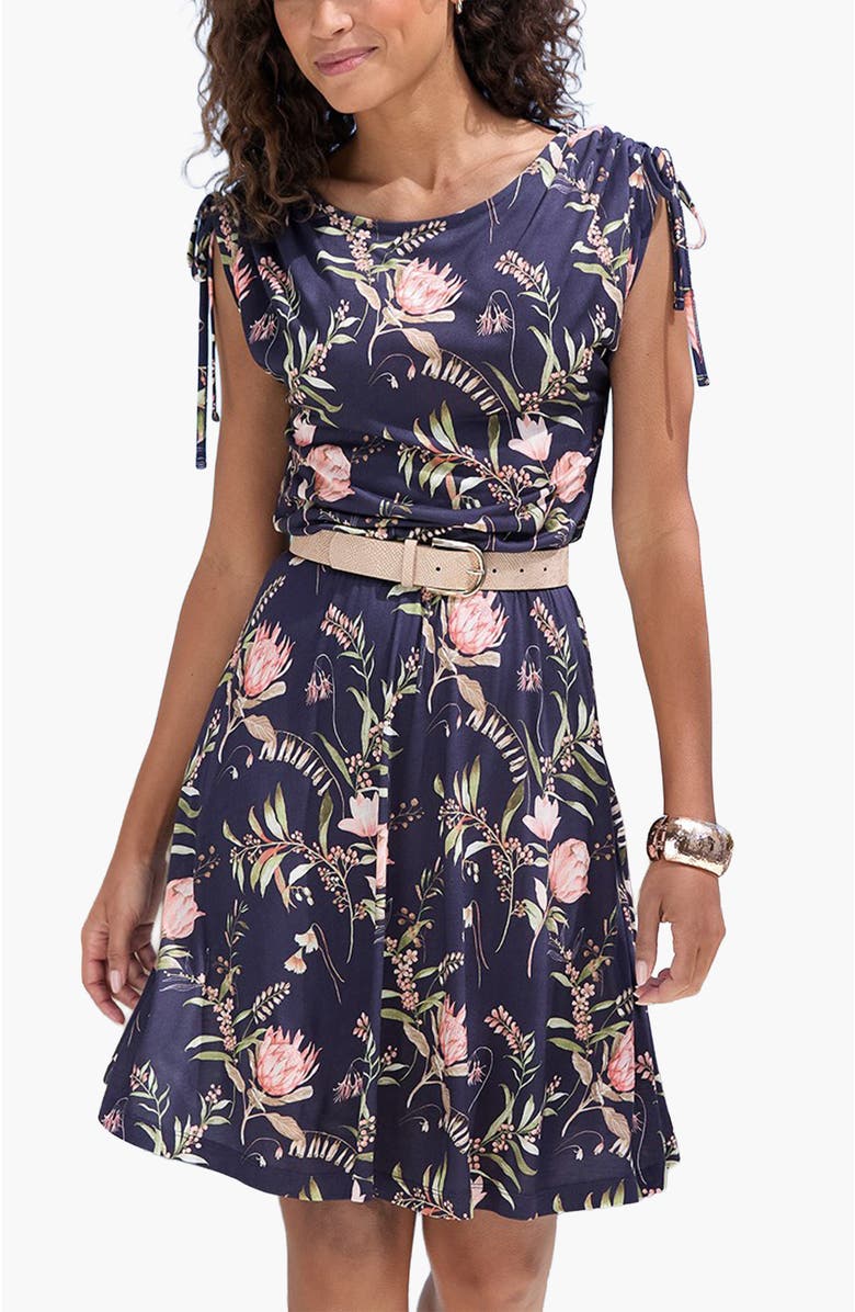 LASCANA Women's Tie Detail Dress, Main, color, Navy Printed