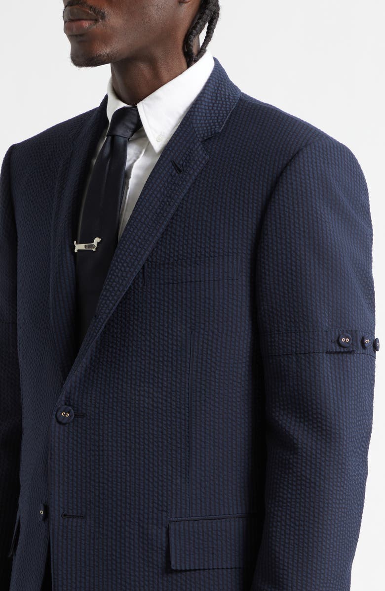 Thom Browne Armband Wool Seersucker Unconstructed Sport Coat, Alternate, color, Navy