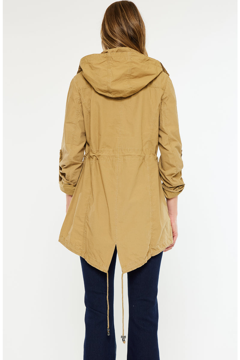Tarsier Cotton Drawstring Utility Parka Jacket, Alternate, color, Tan