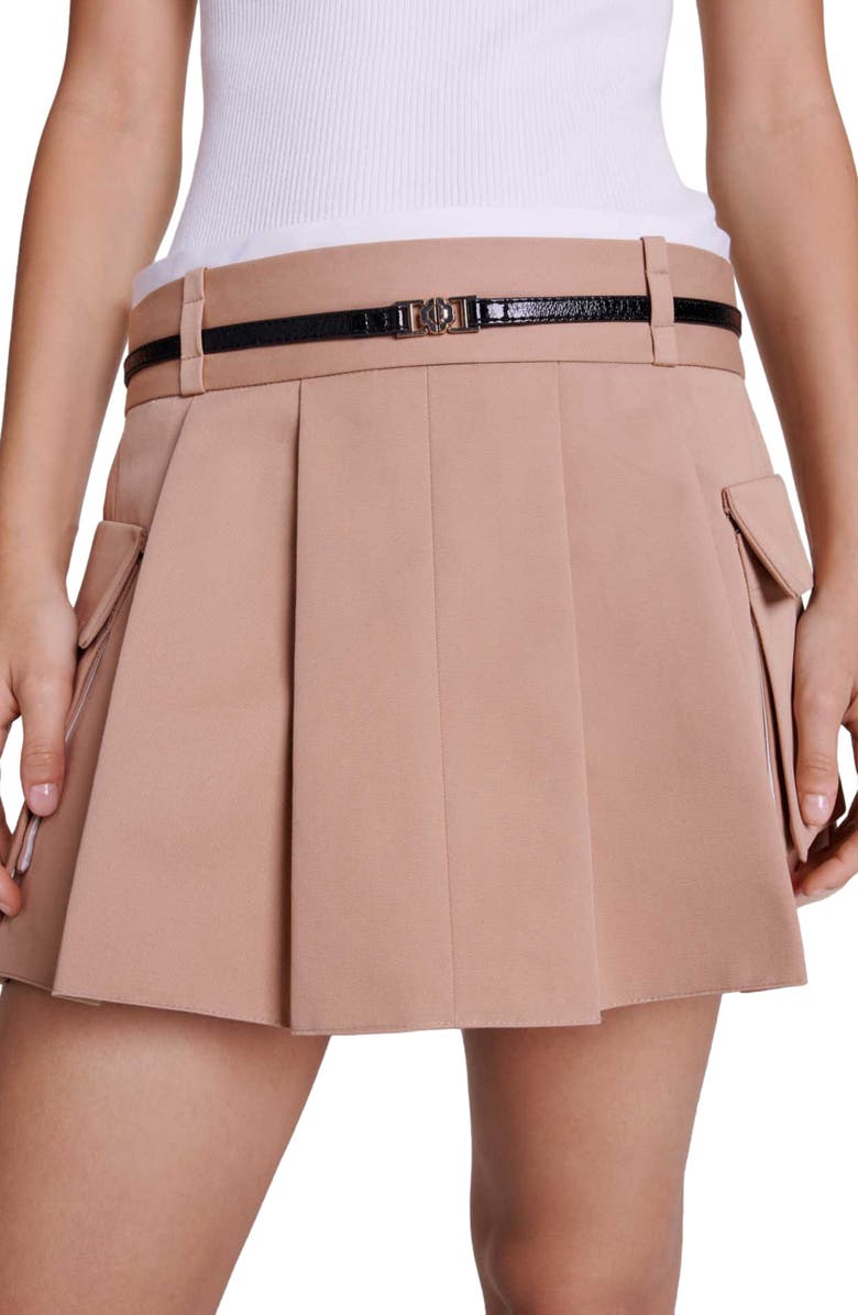 maje Jipra Belted Cotton Cargo Miniskirt, Alternate, color, Beige
