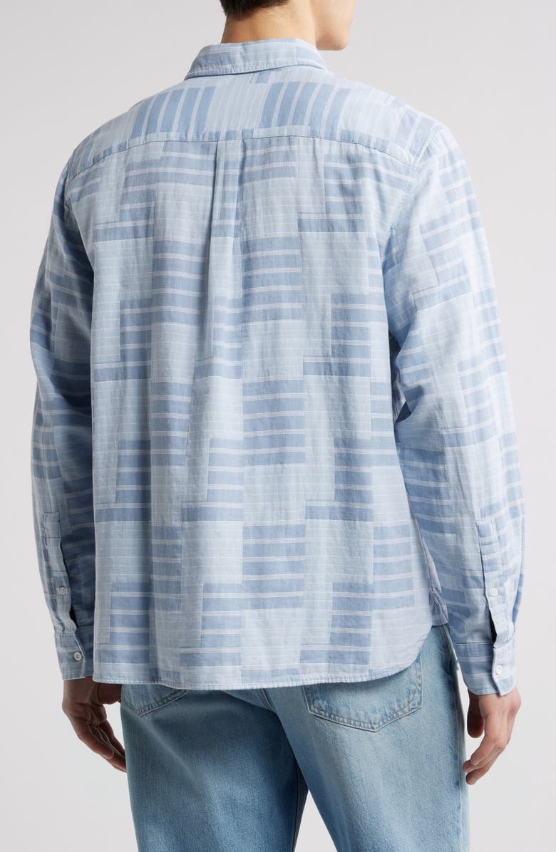 Percival Block Patch Pearce Stripe Cotton Button-Up Shirt, Alternate, color, Blue