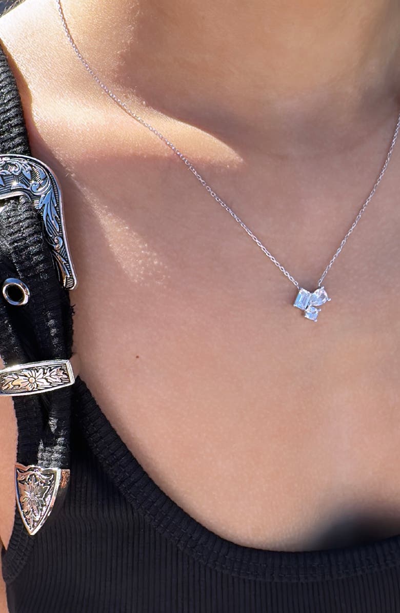 SHYMI Cubic Zirconia 3-Stone Pendant Necklace, Alternate, color, Silver