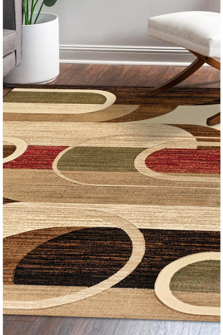 Tamara Retro Abstract Arches Area Rug, Alternate, color, Cream/Brown/Red