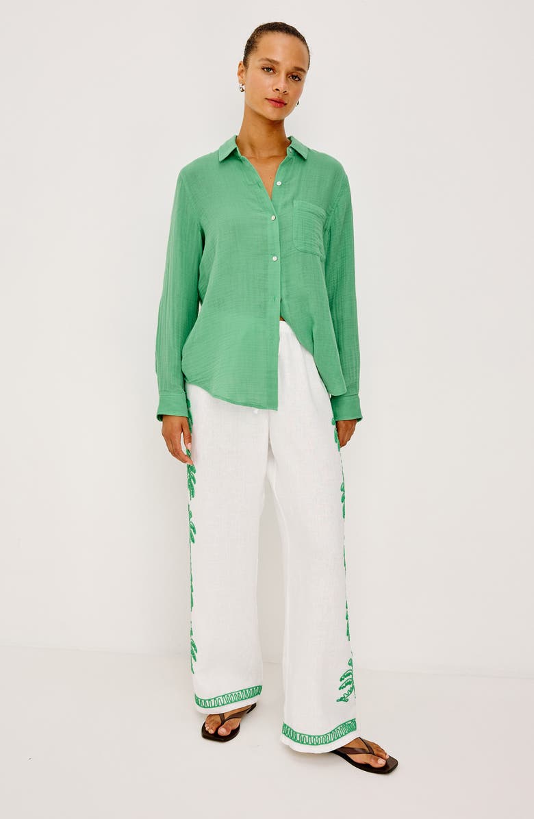 Rails Emmie Embroidered Palm Detail Linen Pants, Alternate, color, Emerald Palms Embroidery
