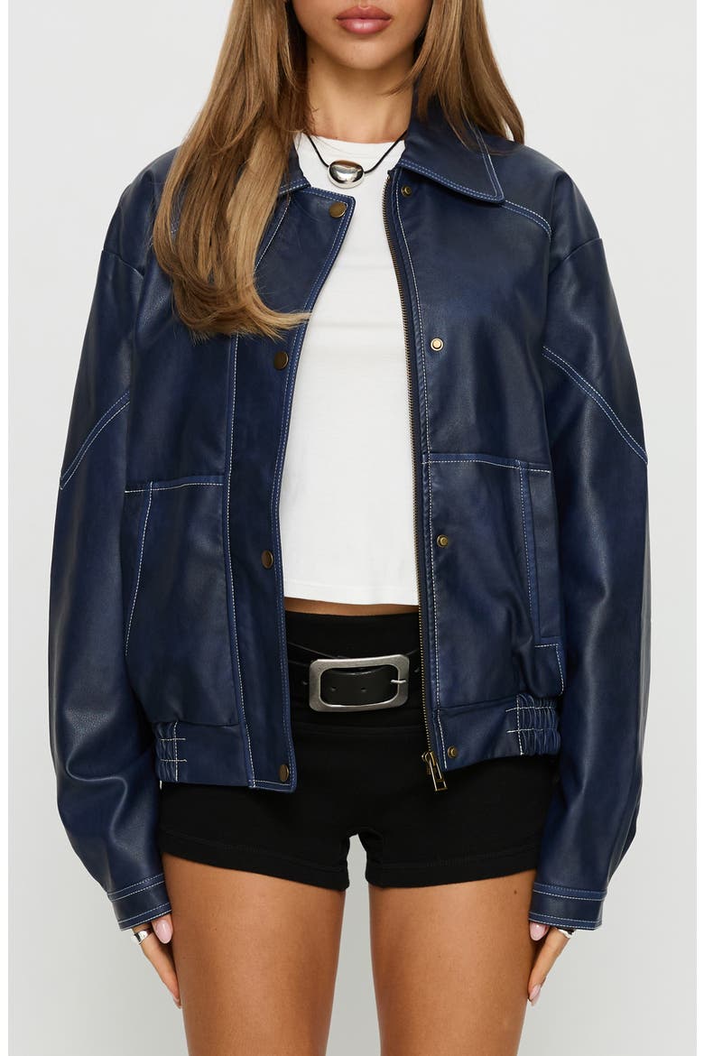 Jayton Faux Leather Jacket, Main, color, NAVY