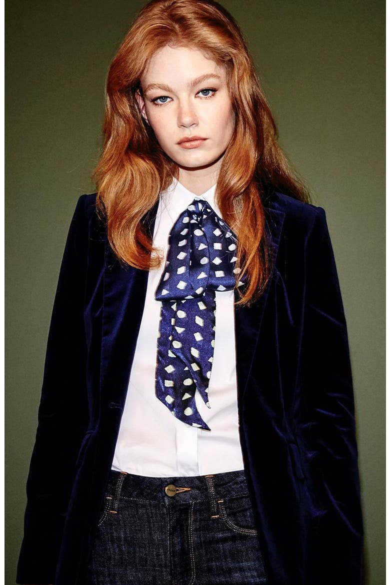 'Preppy Geo' Skinny Silk Scarf, Alternate, color, EVENING BLUE