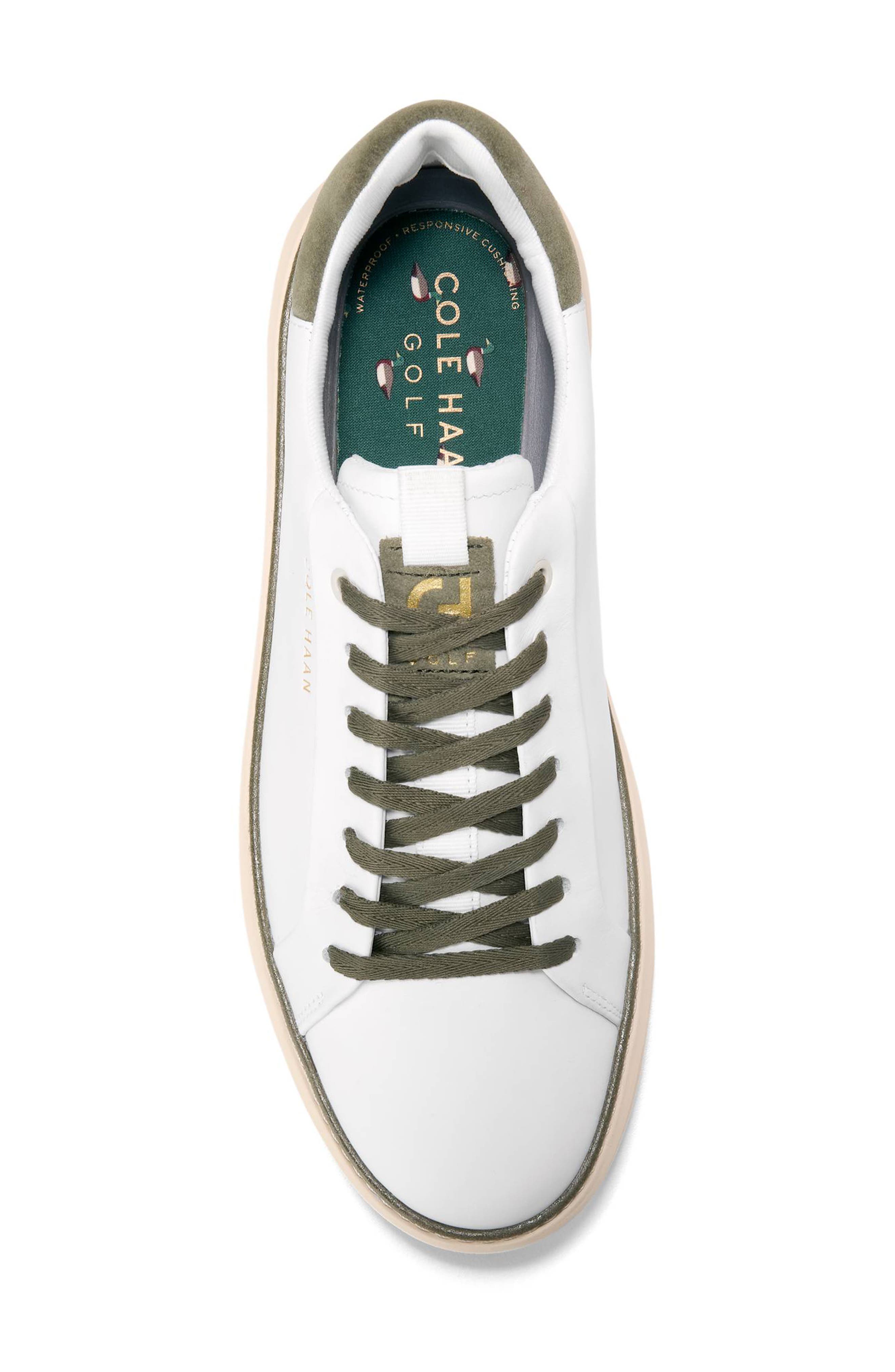 Cole Haan GrandPro Topspin Waterproof Golf Shoe, Alternate, color, White / Dusty Olive Suede