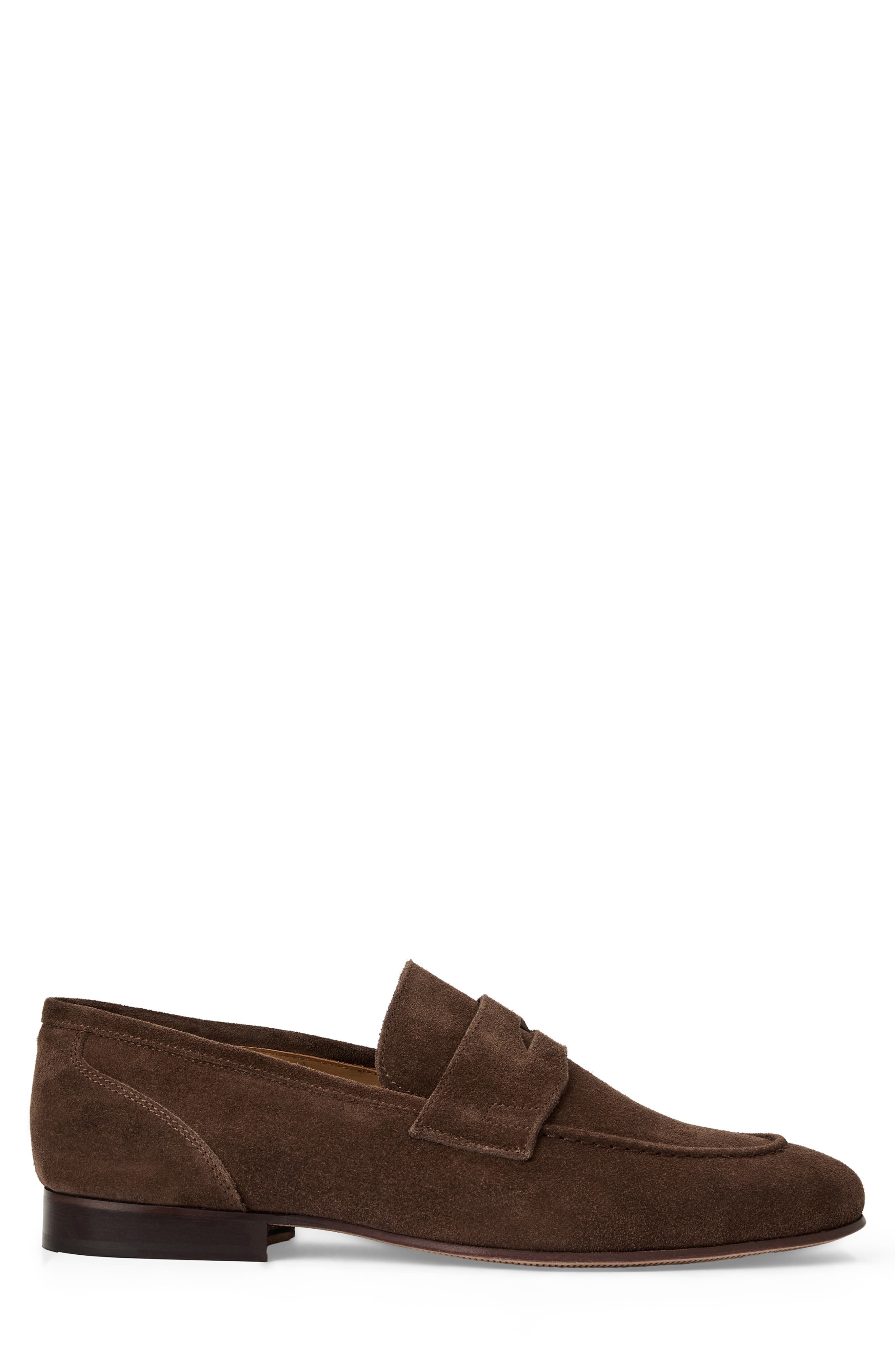Nathan Penny Loafer, Alternate, color, DARK BROWN SUEDE