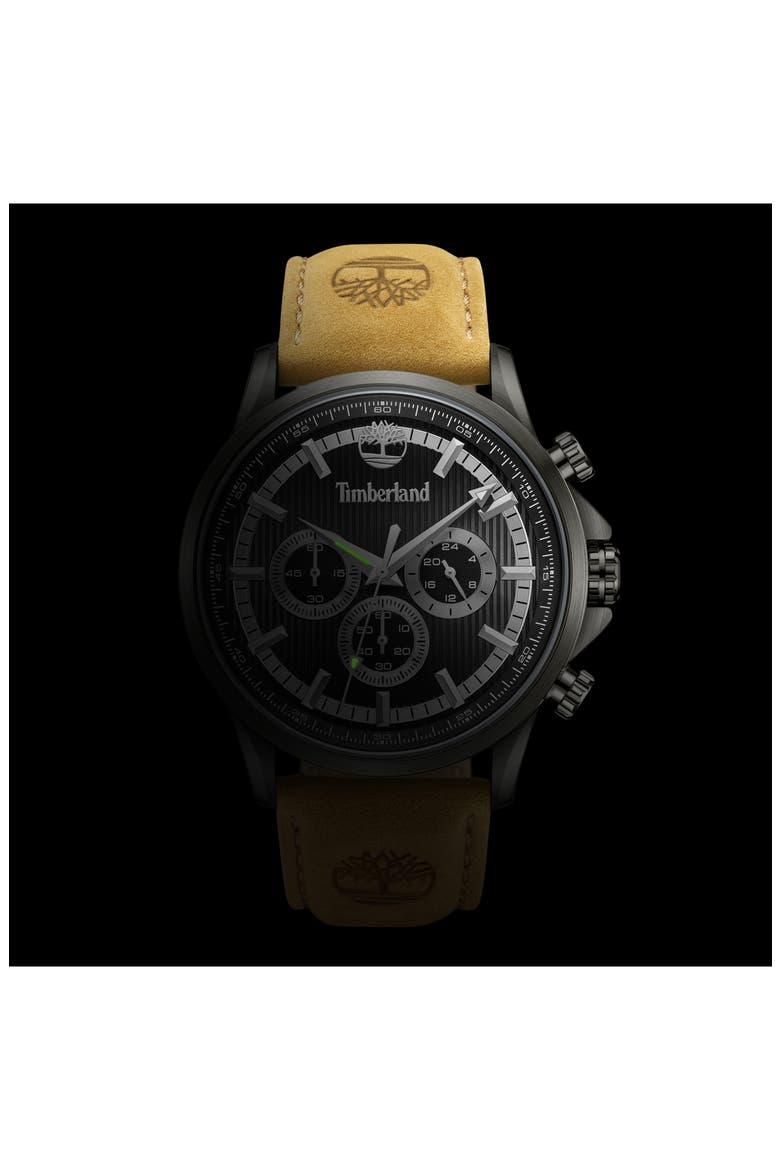 Bernardston Multifunction Chronograph Leather Strap Watch, 45mm, Alternate, color, TAN