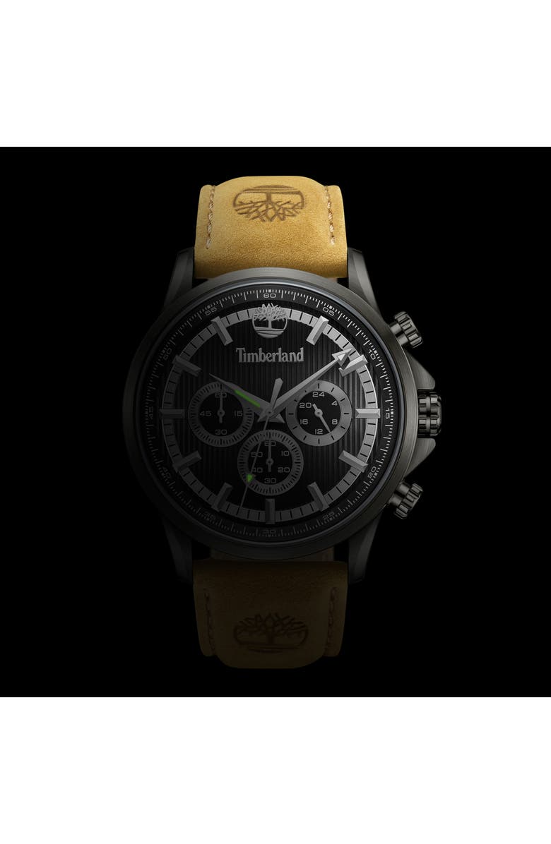 Timberland Bernardston Multifunction Chronograph Leather Strap Watch, 45mm, Alternate, color, Tan