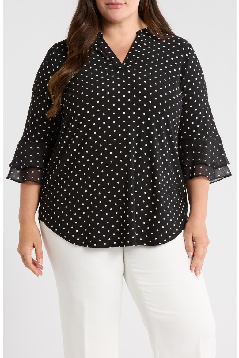 Flutter Sleeve Top, Main, color, BLACK/ VANILLA ICE