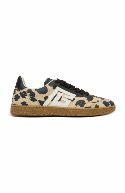 Balmain Swan Leopard Print Suede Leather Trainers In Brown
