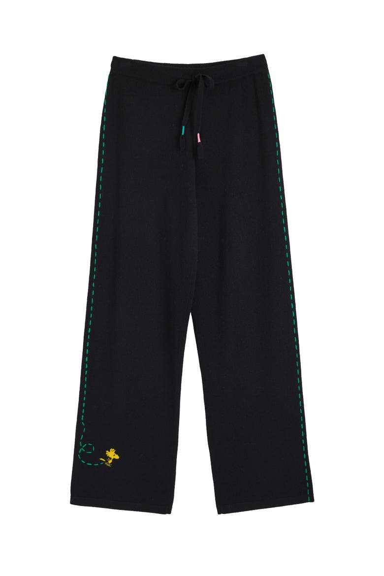 Wool-Cashmere Peanuts Stripe Wide Leg Track Pants, Alternate, color, Black