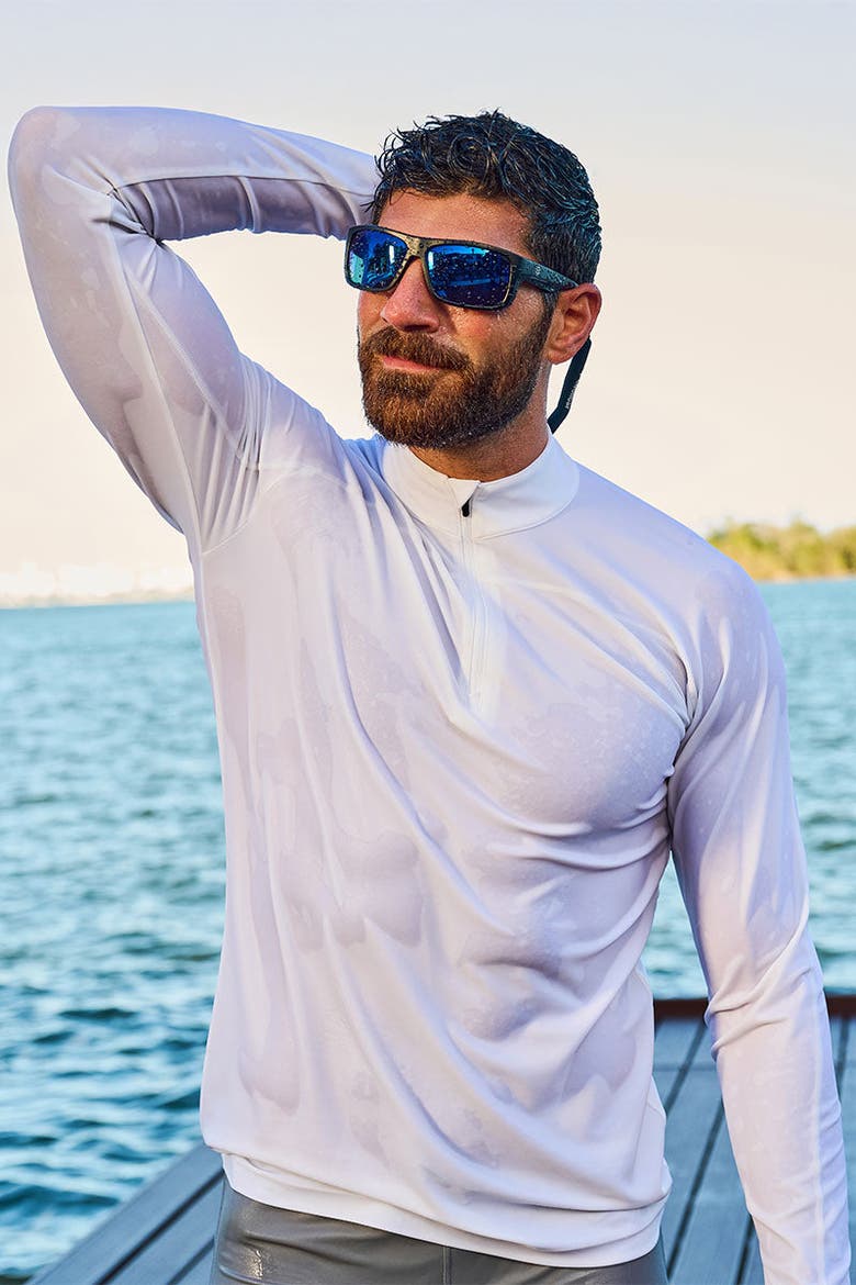 Men's Nocona Zip Rash Guard, UPF 50+ Sun Protection, Alternate, color, White