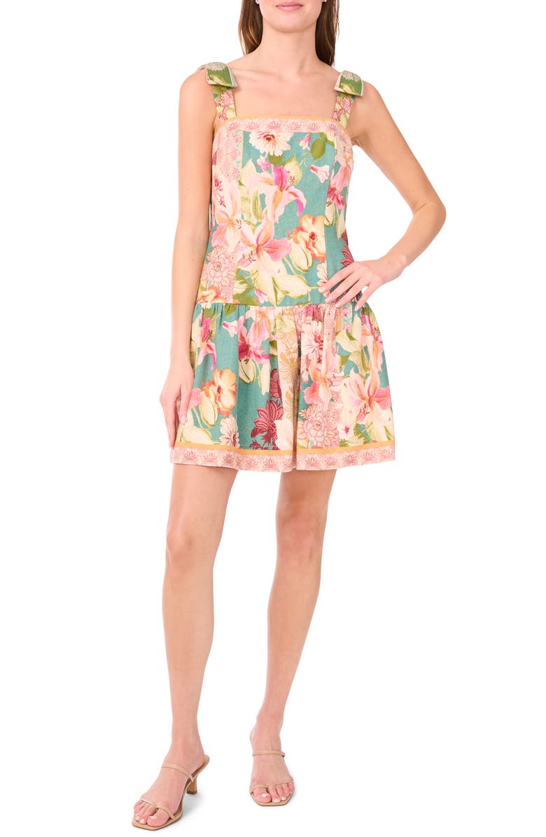 CeCe Floral Tie Strap Minidress, Main, color, Tropic Night