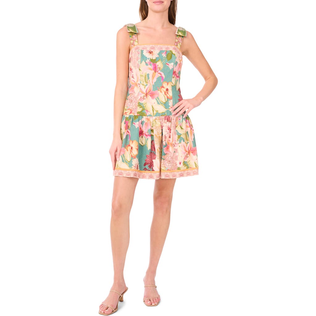 Cece Floral Tie Strap Minidress In Blue