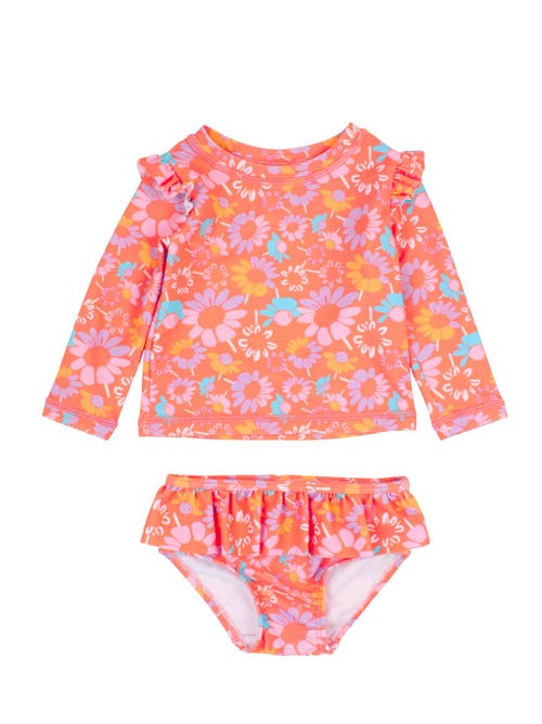 RUFFLEBUTTS RUFFLEBUTTS BABY/TODDLER GIRLS UPF50+ SUN PROTECTED SKIRTED FLUTTER LONG SLEEVE RASH GUARD BIKINI 