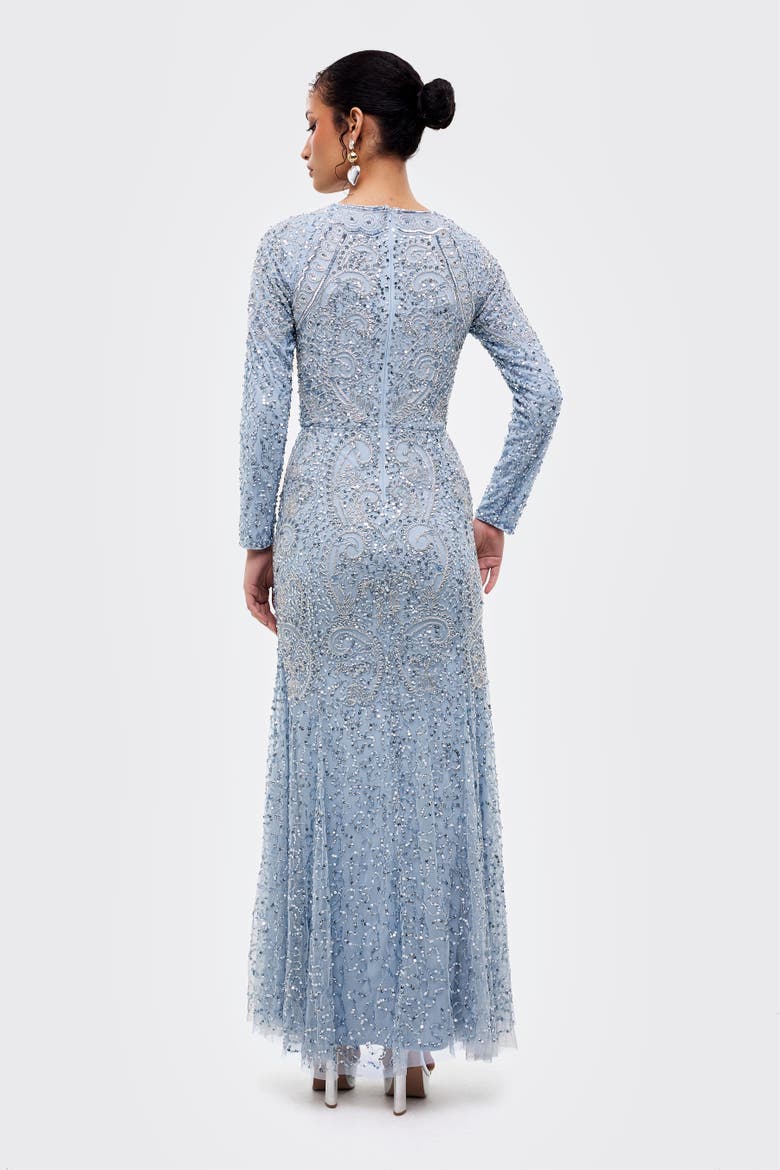 Modest Embellished Sequins Fitted Maxi Dress, Alternate, color, BLUE