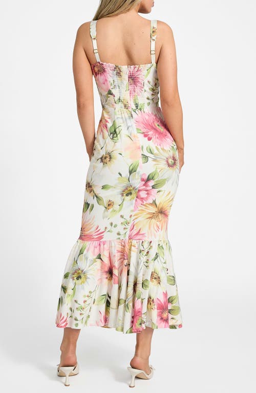 Guess Fleur Print Ruffle Hem Midi Dress In Painted Daisies Print