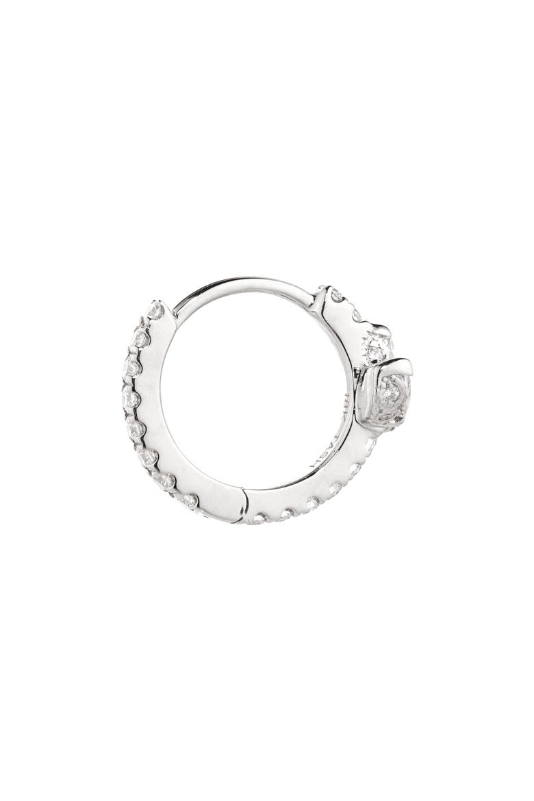 Diamond Lotus Eternity Huggie Hoop Earring, Alternate, color, 18K WHITE GOLD/ DIAMOND