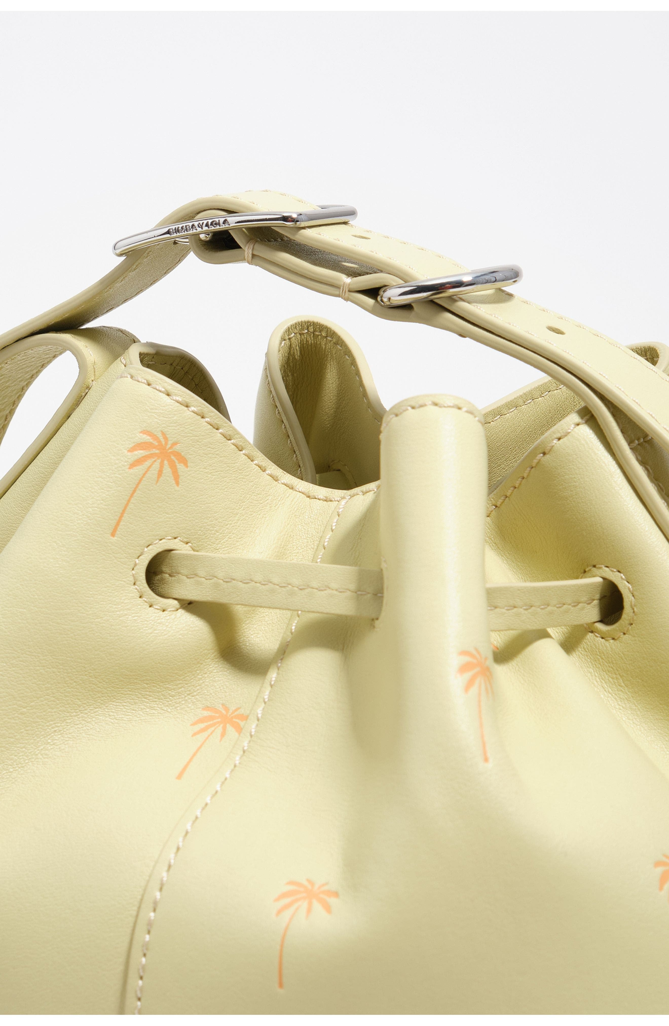 Large Palms Print Leather Carlino Bucket bag, Alternate, color, PALE GREEN