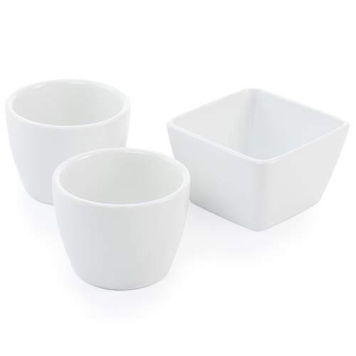 Gibson Elite Gracious Dining 4 Piece Fine Ceramic Tidbit Dish Set With Acacia Wood Base In White