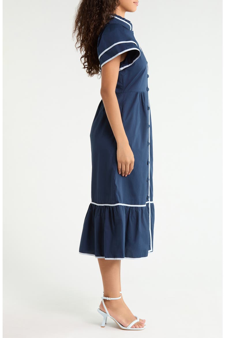Davie Contrast Trim Cotton Shirtdress, Alternate, color, NAVY