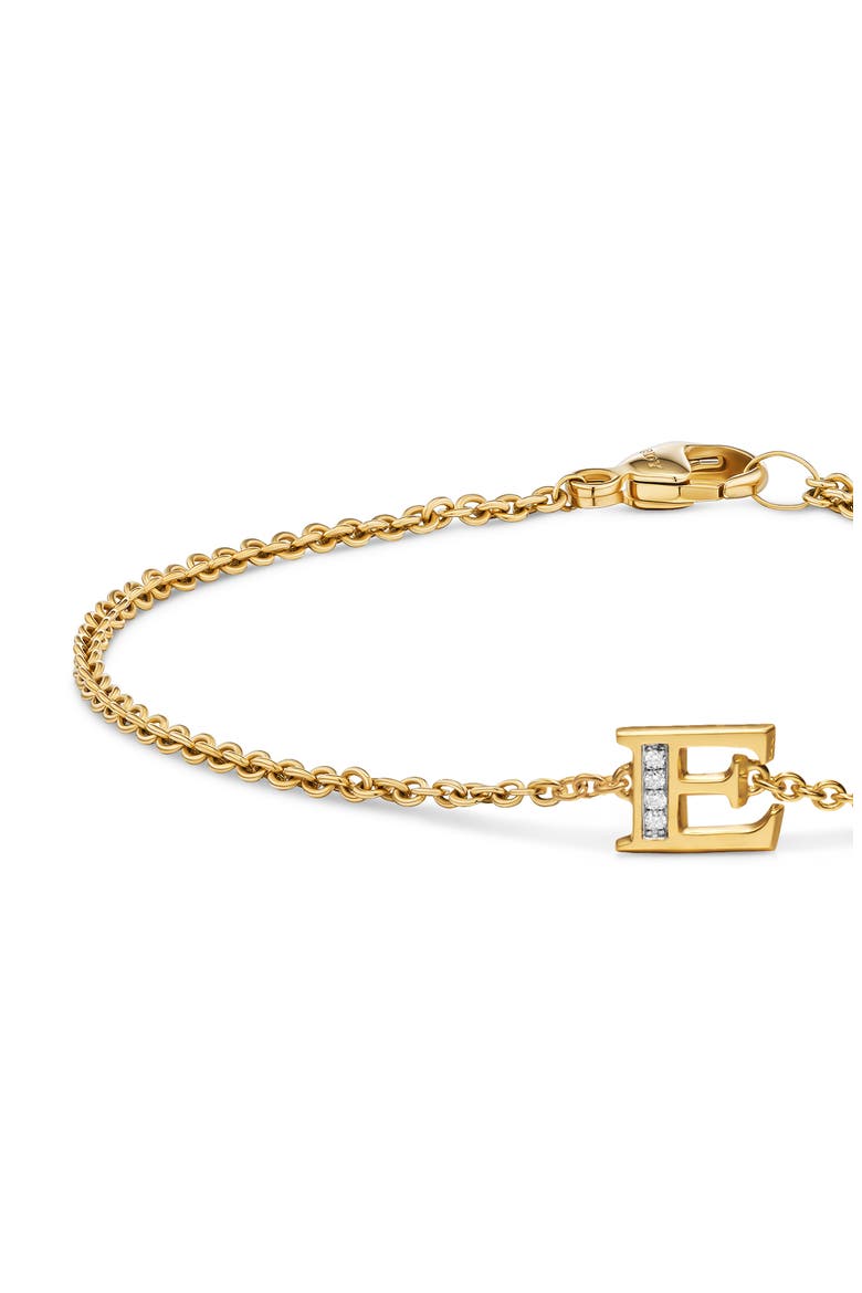Petite Pavé Initial Chain Bracelet in 18K Yellow Gold with Diamonds, Alternate, color, DIAMOND E
