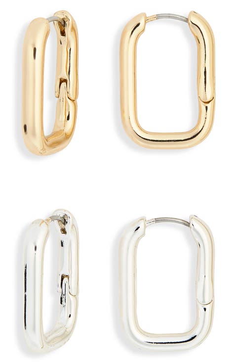 Set of 2 Oval Huggie Hoop Earrings