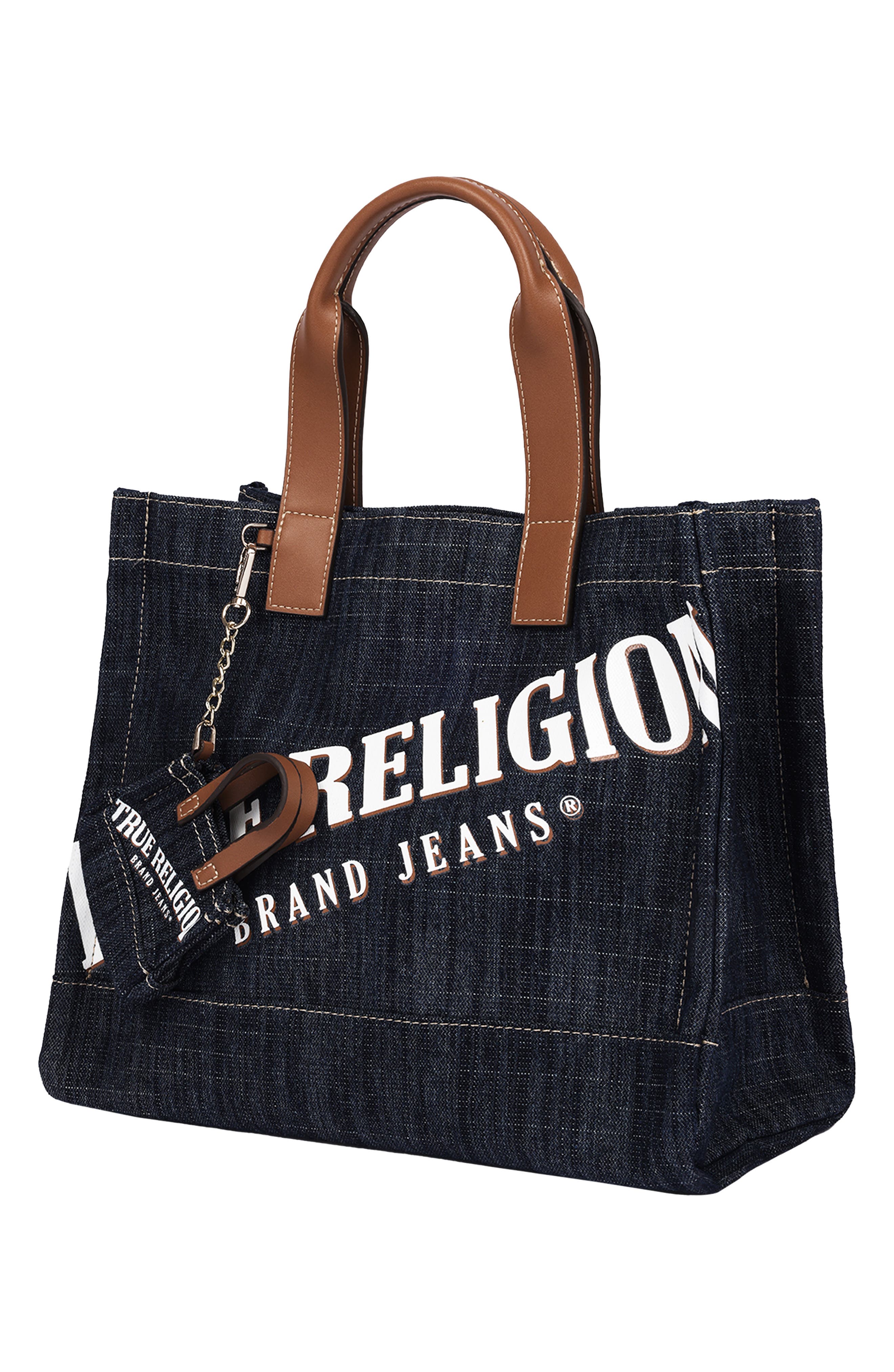Medium Logo Denim Tote, Alternate, color, DARK DENIM