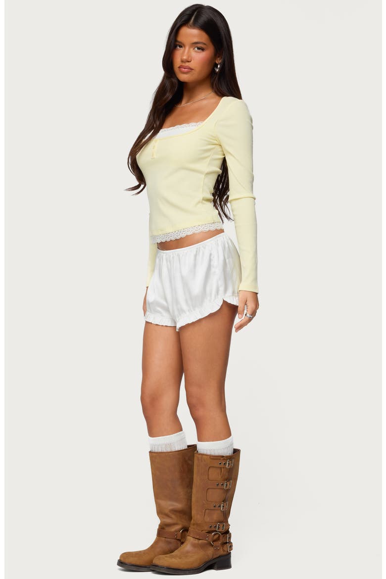 Joana Layered Lacey Henley Top, Alternate, color, YELLOW