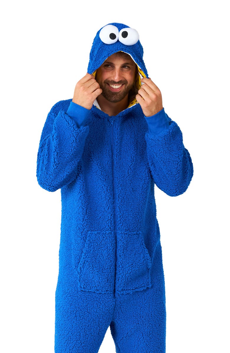OppoSuits Sesame Street<sup>®</sup> Cookie Monster Hooded Long Sleeve Fleece Jumpsuit, Alternate, color, Blue
