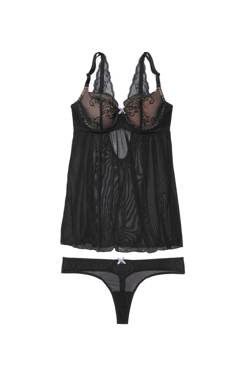 Adore Me Ella Contour Babydoll Lingerie, Alternate, color, Black