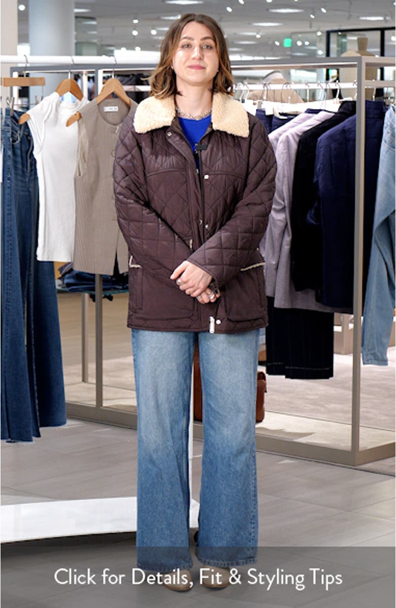 Quilted Twill Jacket With Faux Shearling Collar, sales video thumbnail