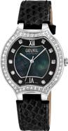 GEVRIL Lugano Diamond Croc Embossed Leather Strap Watch, 38mm
