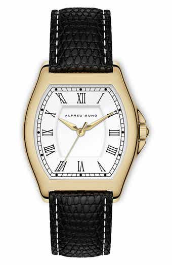 Alfred Sung Heritage Tonneau Leather Strap Watch, 27mm x 45mm