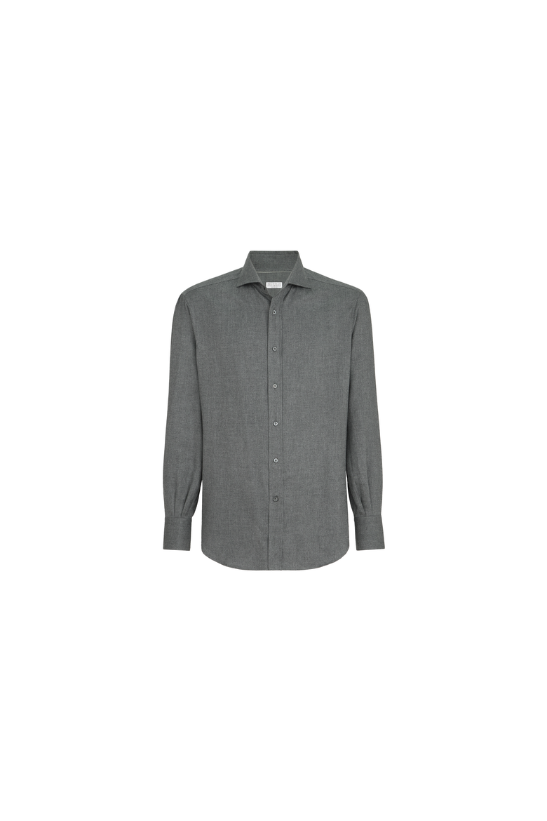 Stretch cotton chevron flannel shirt with spread collar, Alternate, color, Dark Grey