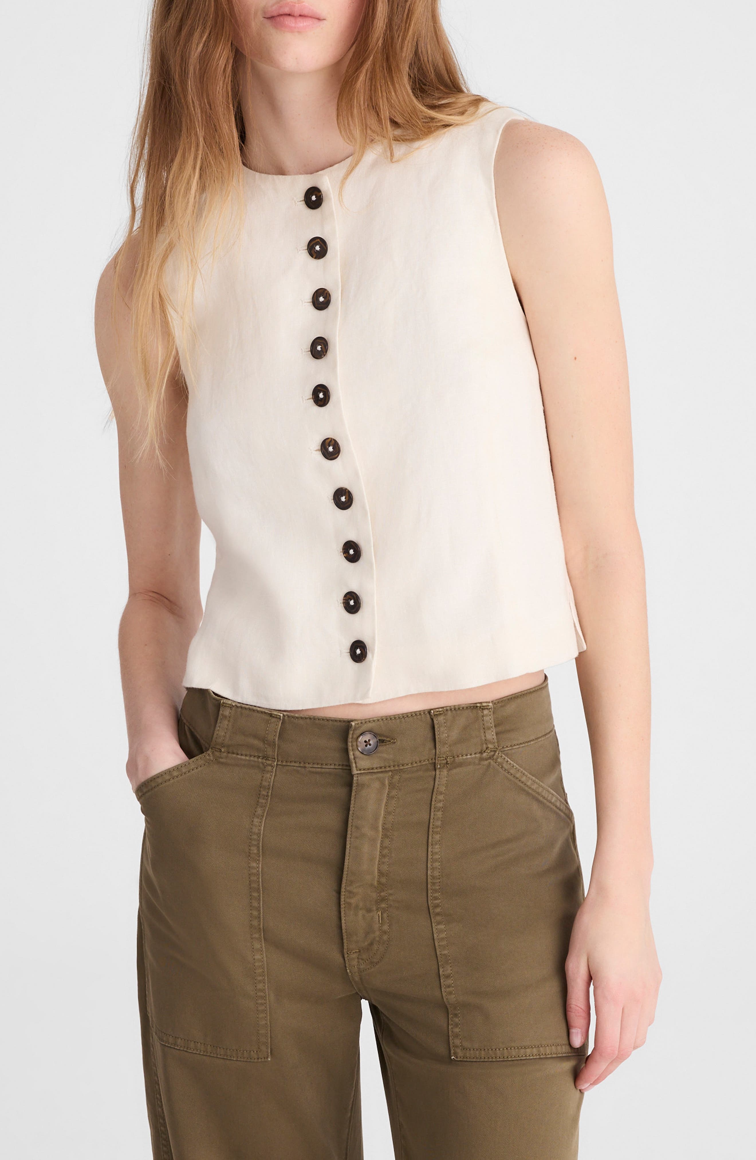 Button Front Linen Shell Top - image 3