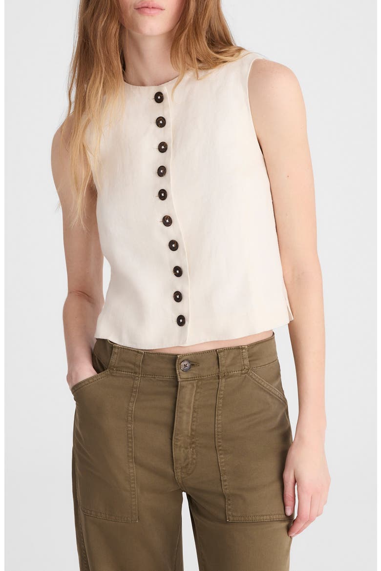 Button Front Linen Shell Top, Main, color, IVORY LINEN
