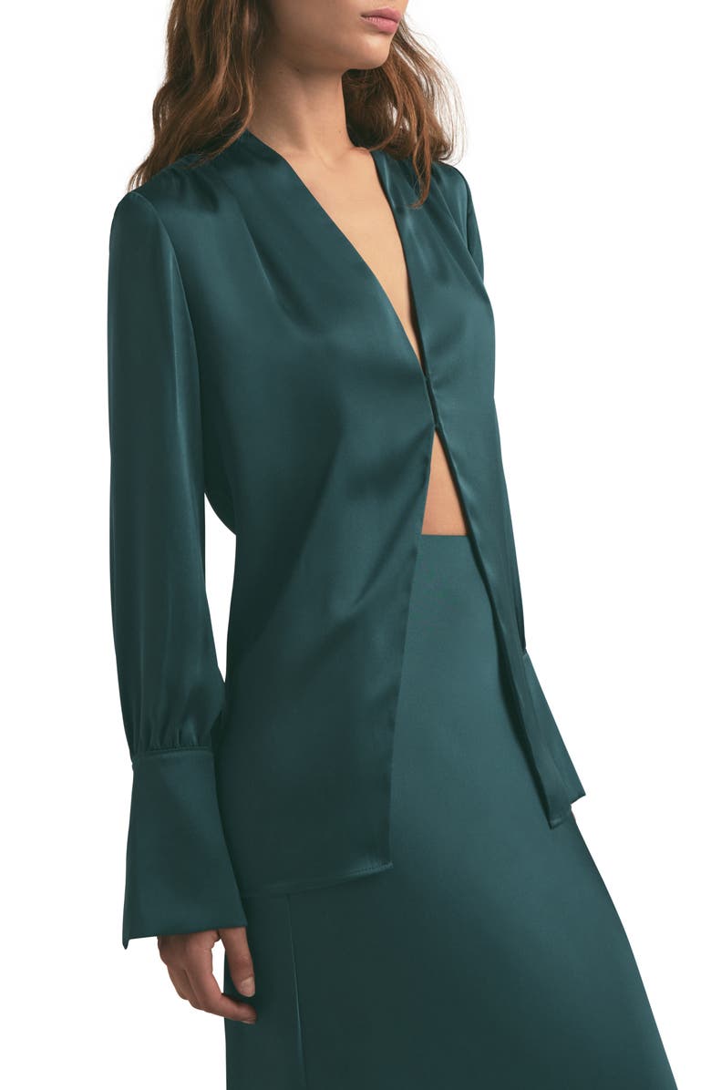 Favorite Daughter The Izzy Fluted Sleeve Satin Shirt, Alternate, color, Juniper