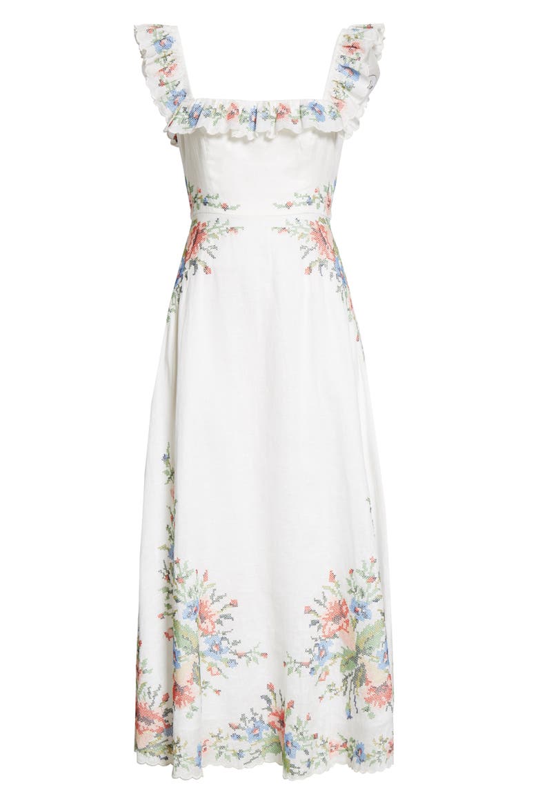 Juliette Cross Stitch Floral Midi Dress, Alternate, color, IVORY