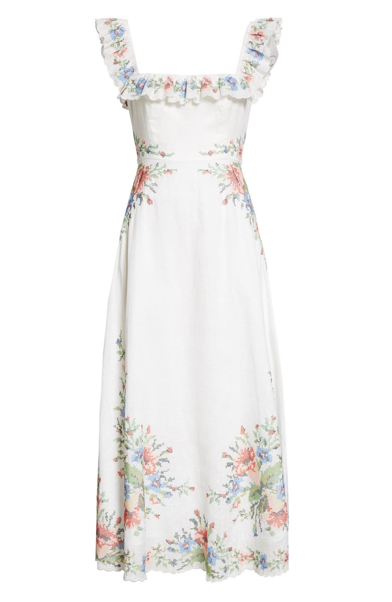Zimmermann Juliette Cross Stitch Floral Midi Dress, Alternate, color,