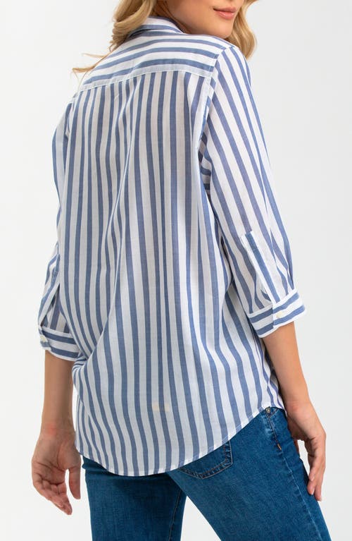 Pietro Brunelli Maternity Long Sleeve Johnny Collar Shirt In Navy